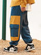 Costuras en bloques de color para hombre Carga Bolsillo suelto Pantalones - azul