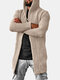 Mens Solid Color Knitted Casual Mid-Length Ripped Loose Sweater Hooded Cardigan - Khaki
