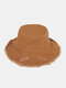 Unisex Washed Cotton Solid Color Raw-edged Damaged Fashion Sunshade Bucket Hat - Coffee