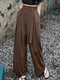 Solid Pocket Belt Wide Leg Pants For Women - Brown