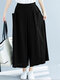 Casual Solid Color Plus Size Wide Leg Pants with Pockets - Black