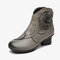 SOCOFY Handmade Flower Solid Color Womens Low Heel Genuine Leather Soft Short Boots - Grey