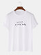 Mens 100% Cotton Letter Printed Breathable Casual O-Neck Short Sleeve T-shirts - White