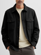 Mens Solid Flap Pocket Lapel Casual Long Sleeve Shirts Winter - Black