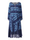 Button Detail Tie Dye Striped Patchwork Plus Size Dress - Blue