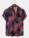Mens Printed Cotton Turn-down Collar Casual Short Sleeve Shirts - Red