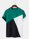 قميص رجالي بتصميم ثلاثي الألوان وخياطة محبوك بياقة دائرية وأكمام قصيرة - أخضر