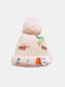 Unisex Knitted Solid Color Cartoon Cloth Label Resin Plush Doll Decoration Fashion Warmth Brimless Beanie Hat - #04
