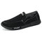 Men Washed Canvas Flats Comfy Soft Slip On Casual Shoes - Black