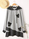 Negro Gato Imprimir Patchwork Sudaderas con capucha de manga larga para Mujer - gris