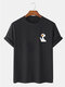 Mens Cartoon Animal Chest Print Crew Neck Short Sleeve T-Shirts Winter - Black