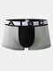 Men Solid Color Boxer Briefs Mesh Breathable Low Rise Pouch U Convex Underwear Boxers - Black