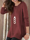 Side Splited Solid Color Long Sleeve Casual Blouse For Women - Wine Red