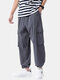 Mens Linen Solid Color Loose Casual Drawstring Cuff Cargo Pants - Dark Gray