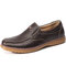 Men Cow Leather Non Slip Soft Casual Driving Shoes - Brown