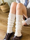 Femmes coton tricoté couleur unie rayé couvre-jambes Pile bas Tube chaussettes - Blanc 1