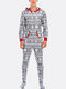 Mens Christmas Onesies Pajamas Snowflake Elk Printing Home Hooded Loungewear Footed Jumpsuit - Grey
