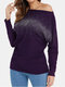 One-shoulder Paste Drill Bat Sleeve Knit Shirt - Purple