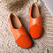 LOSTISY Splicing Leather Hook Loop Soft Sole Casual Flat Loafers - Orange