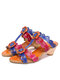 SOCOFY Leather Floral Round Toe Fish Mouth Wedge Slippers Women's Sandals - Blue