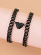 2 Pcs/Set Trendy Simple Solid Color Cuban Chain Love Magnetic Attract Pendant Stainless Steel Couple Bracelets - Black