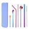 8Pcs Set 304 Stainless Steel Straw Portable Tableware Colorful Straw Mixing Spoon Set  - 3