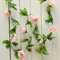 造花ローズガーランドシルク花つる偽リーフパーティーガーデン結婚式の家の装飾 - ピンク