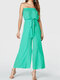 Solid Color Off-shoulder Drawstring Elastic Waist Casual Jumpsuit for Women - Green