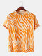 Mens Wave Printed Cotton Round Neck Casual Short Sleeve T-shirts - Orange