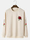 Mens Rose Japanese Sleeve Print Drop Shoulder Casual Pullover Sweatshirts - Apricot