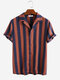 Mens 100% Cotton Vertical Striped Casual Short Sleeve Shirt - Red
