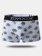 Men Leaf Print Cotton Boxer Briefs Comfortable U Pouch Breathable Mid Waist Underwear - White