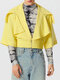Mens Solid Lapel Shirred Hem Crop Jacket - Yellow