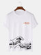 Camisetas de manga corta de algodón con estampado de eslogan Wave para hombre Cuello - Blanco