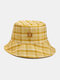 Unisex Double-sided Cotton Lattice Pattern Young Sunshade Bucket Hat - Yellow