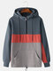 Mens Cotton Colorblock Half Zipper Front Drawstring Hoodies With Muff Pocket - Blue
