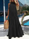 سوليد اللون فستان كاجوال برقبة دائرية بدون أكمام للنساء - أسود
