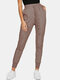 Solid Color Elastic Waist Drawstring Casual Harem Pants - Brown