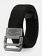 110/125 CM Men Canvas Striped Lettering Alloy Double-ring Buckle Punch-free Casual Belt - Black+Black Buckle