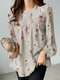 Women Allover Floral Print Crew Neck Long Sleeve Blouse - Apricot