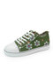 Large Size Women Printing Flowers Denim Cloth Lace Up Flat Skate Shoes - Green