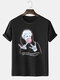 Mens Funny Figure Statue Slogan Print Cotton Short Sleeve T-Shirts - Black