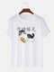 मेन्स फनी कैट कैरेक्टर प्रिंट कॉटन शॉर्ट स्लीव टी-शर्ट्स - सफेद