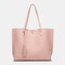 Women PU Leather Lychee Pattern Large Capacity Casual Tassel Solid Tote Shoulder Bag Handbag - Pink