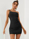الصلبة عارية الذراعين غير النظامية One الكتف البسيطة Bodycon فستان مثير - أسود