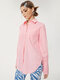 Однотонная повседневная пуговица Рубашка - Розовый