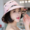 Women Summer Cotton Bucket Hat With Flower Pattern Casual Sunshade Breathable Beach Hat - Light pink & Beige