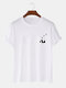 Mens 100% Cotton Solid Color Panda Print Thin Casual T-Shirt - White