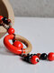 Vintage Circle Beaded Tassel Pendant Hand-woven Ceramic Beaded Long Necklace - Red