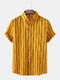 Mens Striped Print Short Sleeve Lapel Holiday Shirt - Yellow